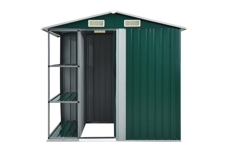Puutarhavaja telineellä vihreä 205x130x183 cm rauta - Vihreä - Piha & ulkoaltaat - Lasiterassi & pihamökki - Varastot & liiterit - Varastot
