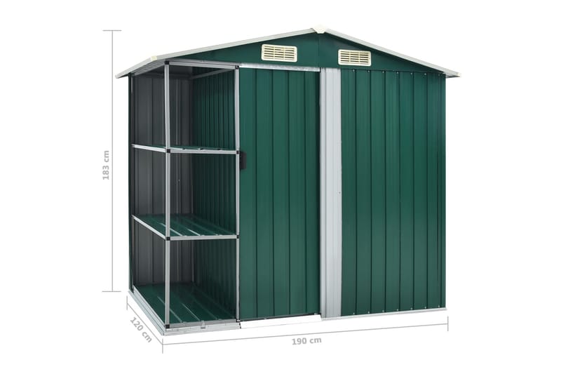 Puutarhavaja telineellä vihreä 205x130x183 cm rauta - Vihreä - Piha & ulkoaltaat - Lasiterassi & pihamökki - Varastot & liiterit - Varastot