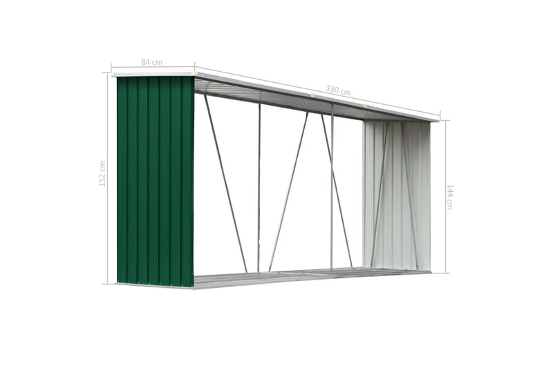 Puuvaja galvanoitu teräs 330x84x152 cm vihreä - Vihreä - Piha & ulkoaltaat - Lasiterassi & pihamökki - Varastot & liiterit - Varastot