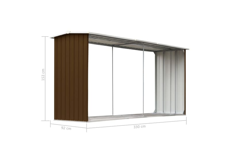 Puuvaja galvanoitu teräs 330x92x153 cm ruskea - Ruskea - Puuvaja & puuliiteri - Varastot - Polttopuun säilytys