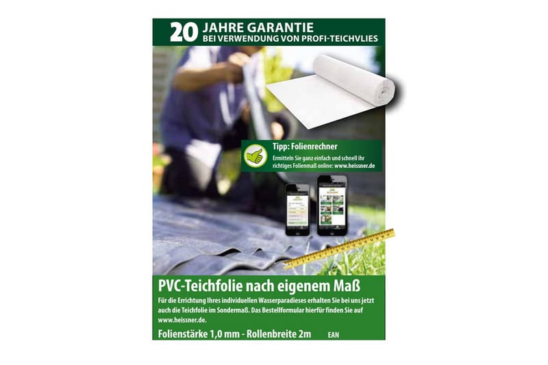 Allasmuovi Heissner PVC 1 mm, 8 x 1 m (8 m²) - 1 mm, 8 x 1 m (8 m²) - Piha & ulkoaltaat - Piha-alue - Puutarhakoristeet & pihatarvikkeet - Lampi & suihkulähde - Puutarhalampi