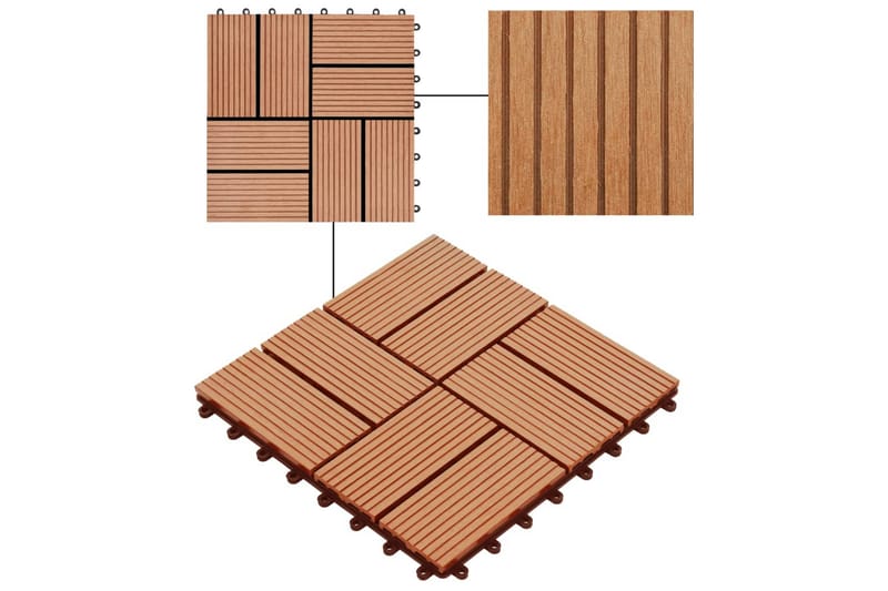 Lattialaatat 11 kpl WPC 30x30 cm 1m² tiikin värinen - Ruskea - Ritilä parvekkeelle - Lattia - Terassilaatat