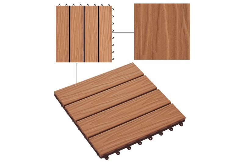 Lattialaatat 11 kpl WPC 30x30 cm 1m² tiikin värinen - Ruskea - Ritilä parvekkeelle - Lattia - Terassilaatat