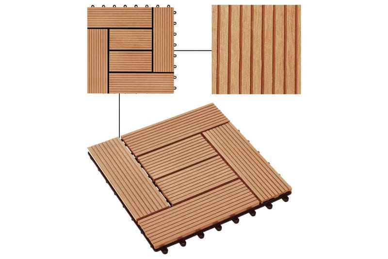 Lattialaatat 11 kpl WPC 30x30 cm 1m² tiikin värinen - Ruskea - Ritilä parvekkeelle - Lattia - Terassilaatat