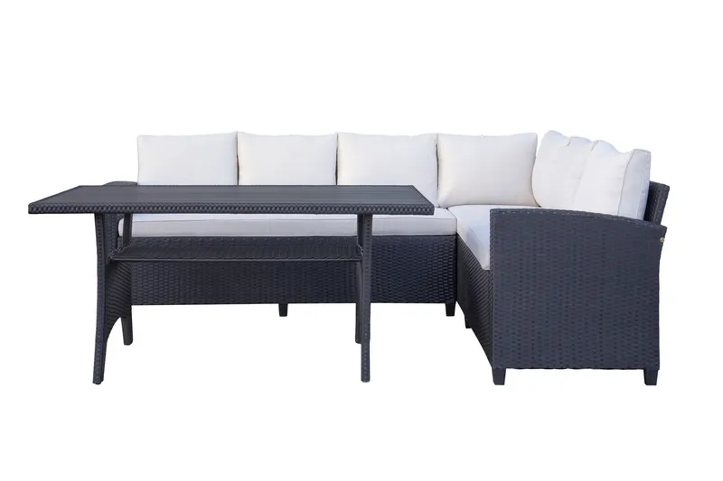 James Light Suuri L-muotoinen Käännettävä Ulkolounge-ryhmä Polyrottingista Säilytystilalla ja Valkoisilla Pehmusteilla - Musta - Puutarhakalusteet - Terassiryhmät - Oleskeluryhmät