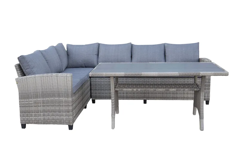 James Light Suuri L-muotoinen Käännettävä Ulkolounge-ryhmä Polyrottingista Säilytystilalla ja Harmailla Pehmusteilla - Harmaa - Puutarhakalusteet - Terassiryhmät - Oleskeluryhmät