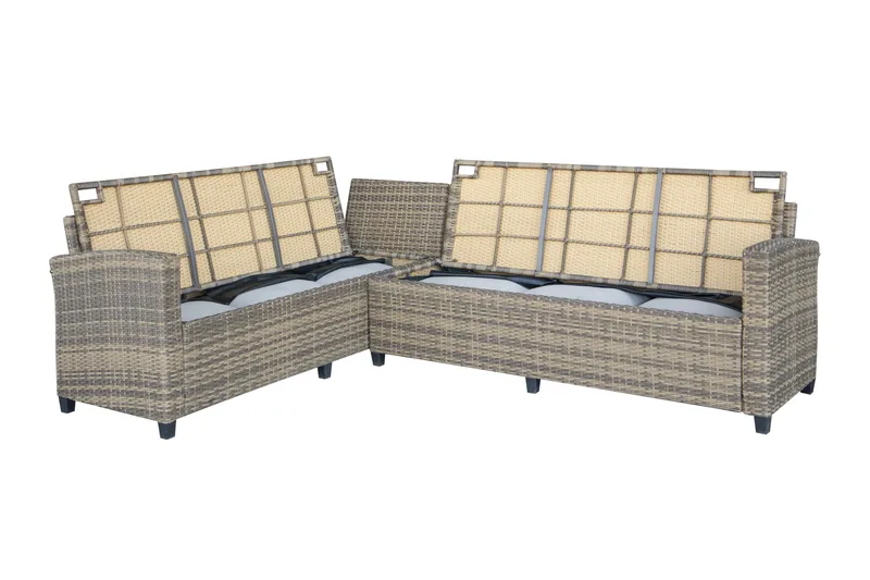 James Light Suuri L-muotoinen Käännettävä Ulkolounge-ryhmä Polyrottingista Säilytystilalla ja Valkoisilla Pehmusteilla - Luonnonvärinen - Puutarhakalusteet - Terassiryhmät - Oleskeluryhmät