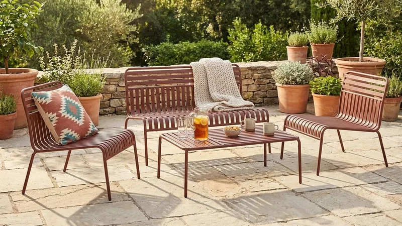 Jarva pieni 4-istuttava ulkosohvaryhmä metallia - Punainen - Puutarhakalusteet - Terassiryhmät - Oleskeluryhmät