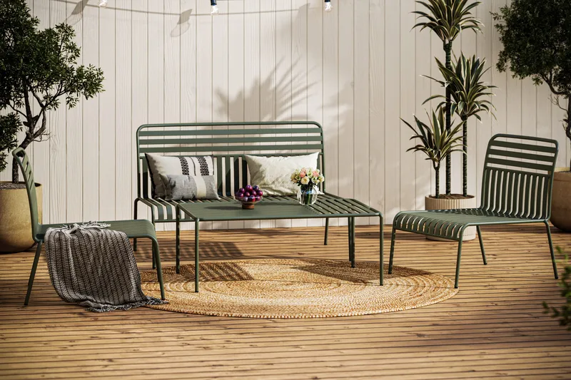 Jarva pieni 4-istuttava ulkosohvaryhmä metallia - Oliivi - Puutarhakalusteet - Terassiryhmät - Oleskeluryhmät