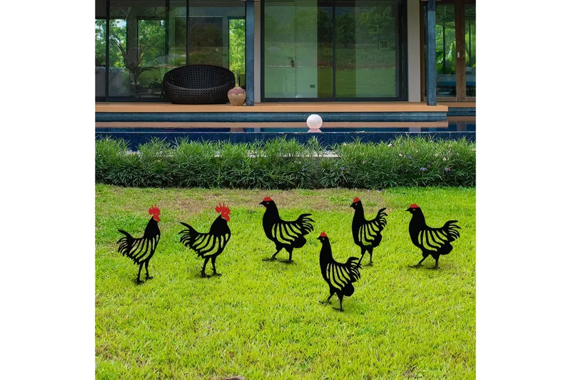 Koristeellinen puutarhan metallinen tarviksetti Kana-perhe Musta Kuusi kappaletta - Kuusi kappaletta - Piha & ulkoaltaat - Piha-alue - Puutarhakoristeet & pihatarvikkeet - Puutarhan koriste-esineet - Muovieläimet