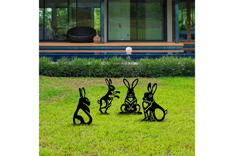 Koristeellinen puutarhan metallinen tarviksetti Kanit Musta - Musta - Piha & ulkoaltaat - Piha-alue - Puutarhakoristeet & pihatarvikkeet - Puutarhan koriste-esineet - Puutarhapatsas