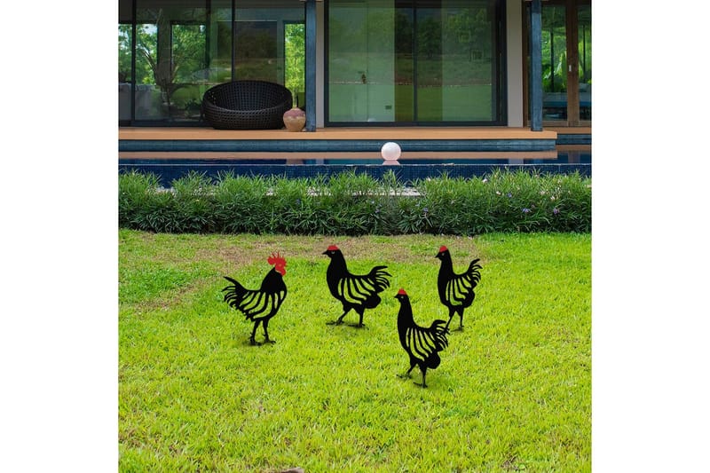 Koristeellinen puutarhan metallinen tarviksetti Kana-perhe Musta Neljä kappaletta - Neljä kappaletta - Piha & ulkoaltaat - Piha-alue - Puutarhakoristeet & pihatarvikkeet - Puutarhan koriste-esineet - Muovieläimet