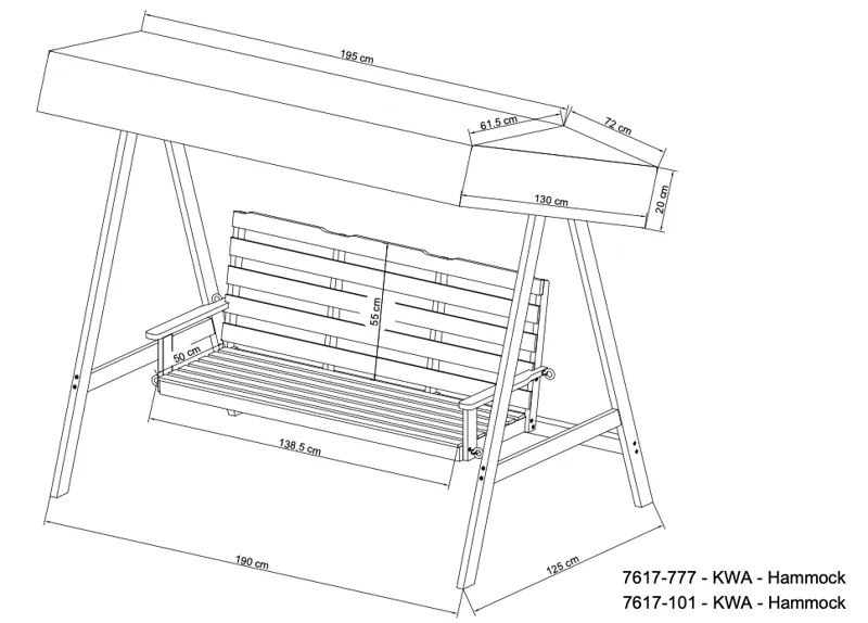 Landet Hammock Keinusohva katoksella akaasiapuuta sisältää tyynyt 195x125x159 - Valkoinen - Puutarhakalusteet - Ulkosohva & puutarhapenkki - Pihakeinu & puutarhakeinu