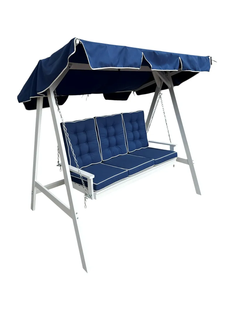 Landet Hammock Keinusohva katoksella akaasiapuuta sisältää tyynyt 195x125x159 - Valkoinen - Puutarhakalusteet - Ulkosohva & puutarhapenkki - Pihakeinu & puutarhakeinu