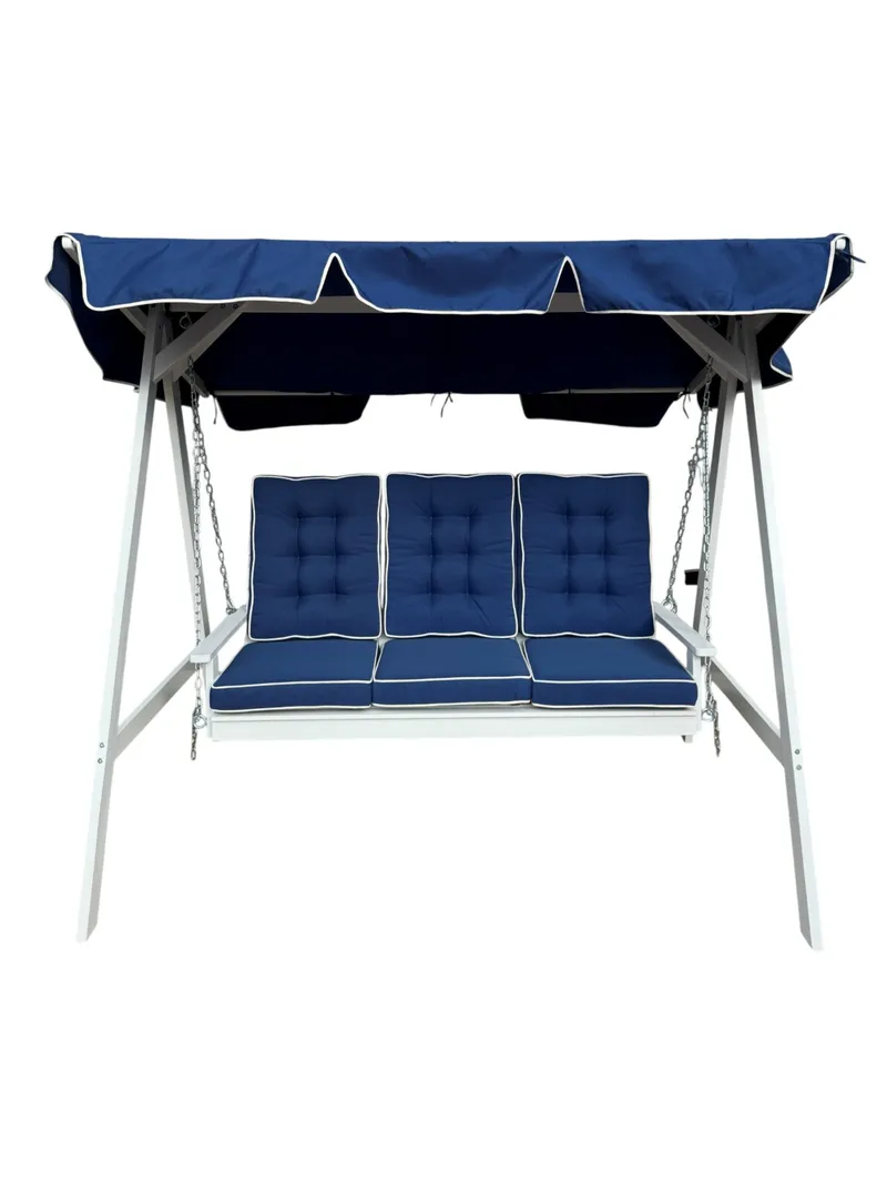 Landet Hammock Keinusohva katoksella akaasiapuuta sisältää tyynyt 195x125x159, Valkoinen