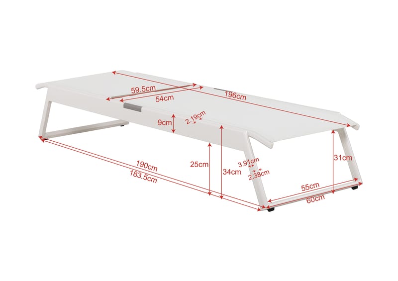 Monaco aurinkotuoli säädettävällä selkänojalla, alumiinia, valkoinen tekstiili - Valkoinen - Puutarhakalusteet - Puutarhatuoli - Aurinkosänky & aurinkovaunu