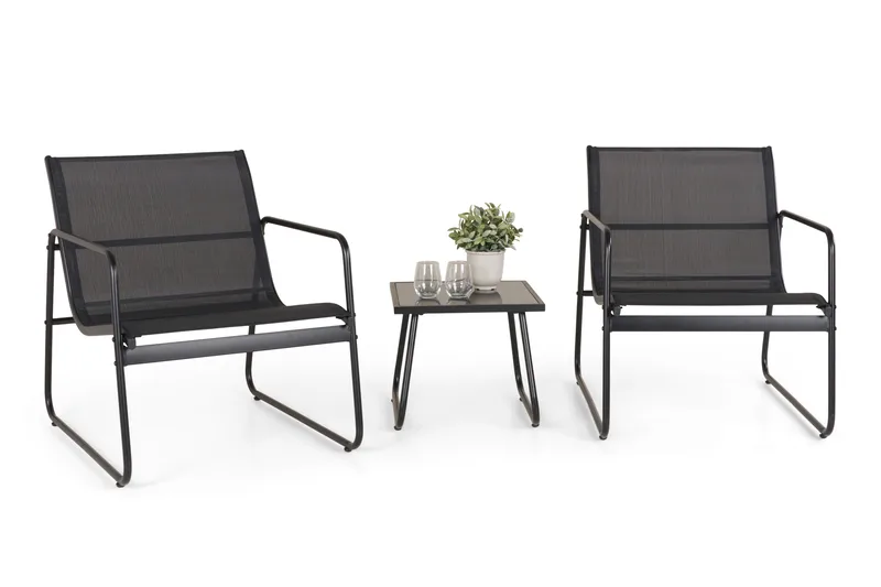 Pelanda-cafesetti ulkokäyttöön - Musta - Puutarhakalusteet - Terassiryhmät - Oleskeluryhmät