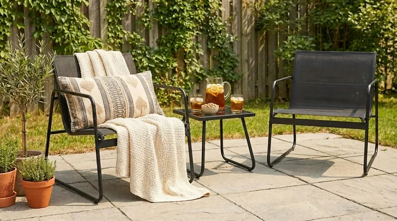 Pelanda-cafesetti ulkokäyttöön - Musta - Puutarhakalusteet - Terassiryhmät - Oleskeluryhmät