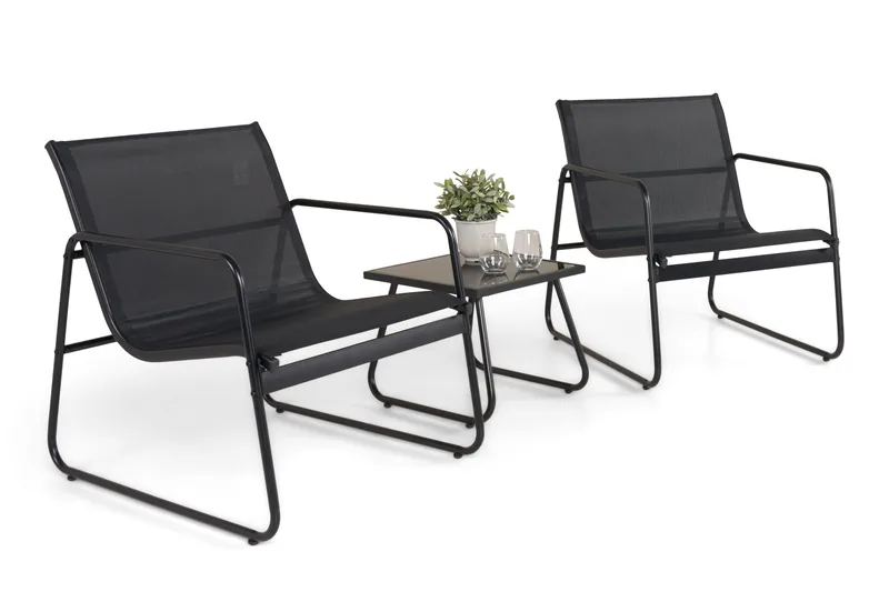 Pelanda-cafesetti ulkokäyttöön - Musta - Puutarhakalusteet - Terassiryhmät - Oleskeluryhmät