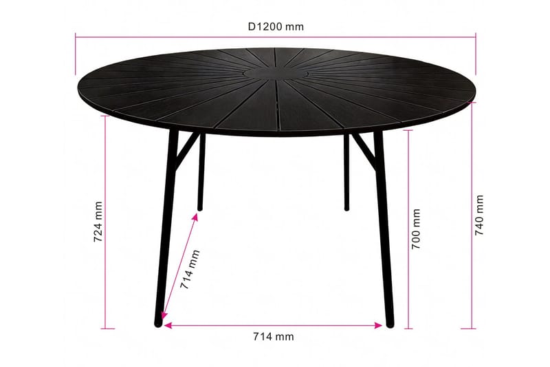 Tunis ulkoruokapöytä 120 cm pyöreä - Musta/Musta - Puutarhakalusteet - Terassipöydät - Ruokapöytä terassille