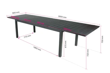 Tunis ulkoruokapöytä 205/305x90 cm suorakulmainen, jatkettava - Musta/Musta - Puutarhakalusteet - Terassipöydät - Ruokapöytä terassille