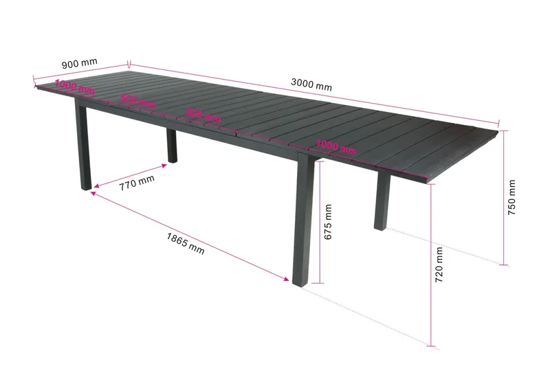 Tunis ulkoruokapöytä 205/305x90 cm suorakulmainen, jatkettava - Musta/Musta - Puutarhakalusteet - Terassipöydät - Ruokapöytä terassille