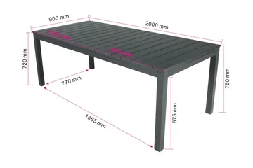 Tunis ulkoruokapöytä 205/305x90 cm suorakulmainen, jatkettava - Musta/Musta - Puutarhakalusteet - Terassipöydät - Ruokapöytä terassille