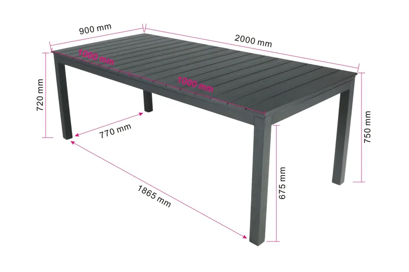 Tunis ulkoruokapöytä 205/305x90 cm suorakulmainen, jatkettava - Musta/Musta - Puutarhakalusteet - Terassipöydät - Ruokapöytä terassille