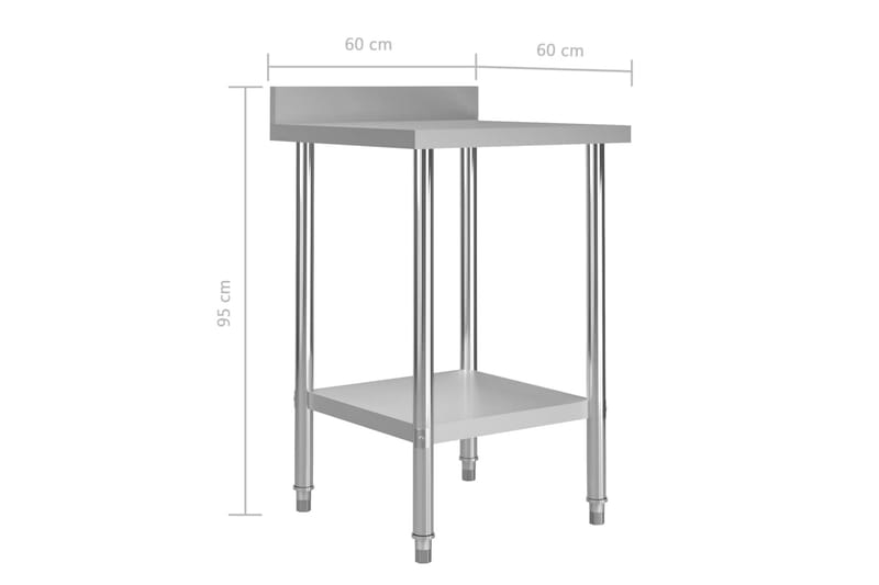 Keittiön työpöytä roiskesuojalla 60x60x93cm teräs - Autotallin sisustus & säilytys - Työpenkki