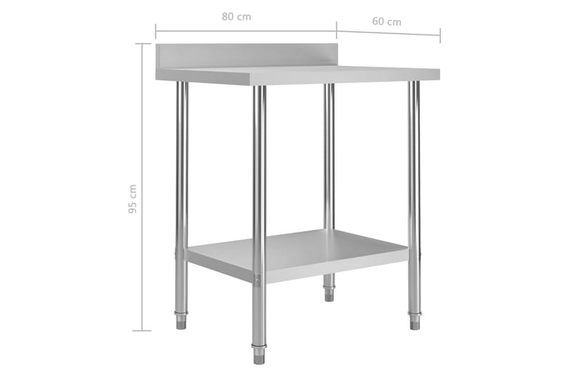 Keittiön työpöytä roiskesuojalla 80x60x93cm teräs - Autotallin sisustus & säilytys - Työpenkki