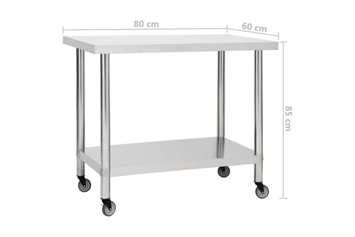 Keittiön työpöytä pyörillä 80x60x85 cm ruostumaton teräs - Autotallin sisustus & säilytys - Työpenkki