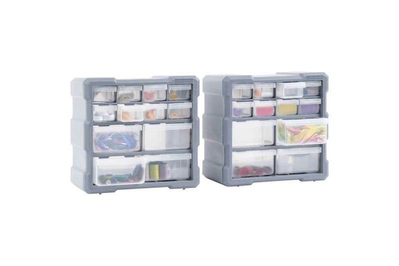 Monilaatikko järjestelijä 12 laatikolla 2 kpl 26,5x16x26 cm - Harmaa - Piha & ulkoaltaat - Piha-alue - Ulkosäilytys - Autotallin sisustus & säilytys