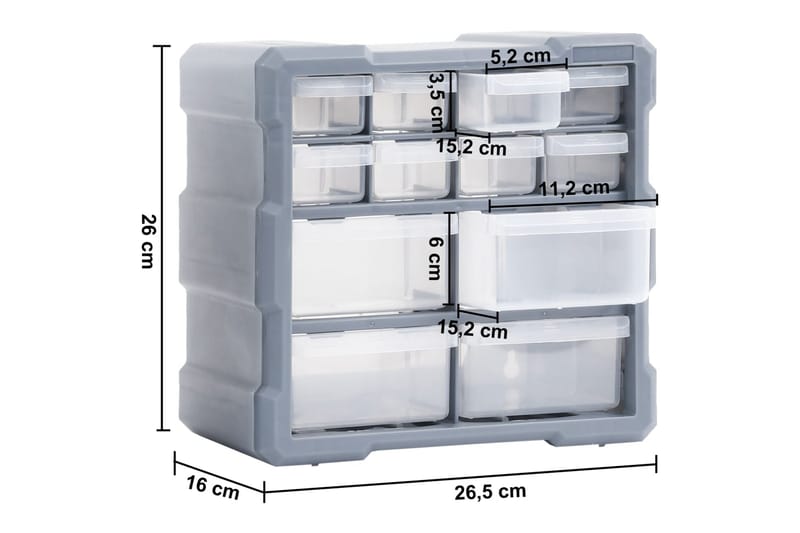 Monilaatikko järjestelijä 12 laatikolla 2 kpl 26,5x16x26 cm - Harmaa - Piha & ulkoaltaat - Piha-alue - Ulkosäilytys - Autotallin sisustus & säilytys