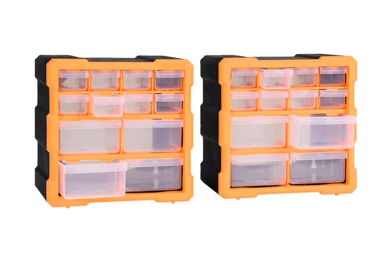 Monilaatikko järjestelijä 12 laatikolla 2 kpl 26,5x16x26 cm - Oranssi - Piha & ulkoaltaat - Piha-alue - Ulkosäilytys - Autotallin sisustus & säilytys