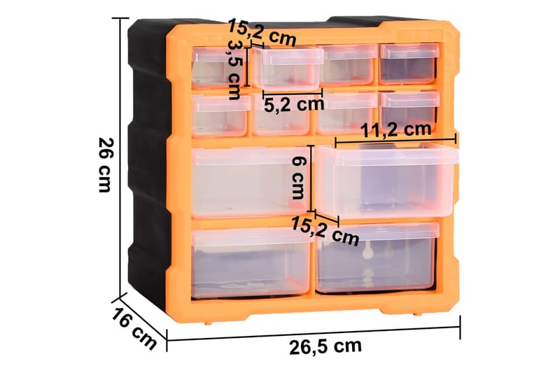 Monilaatikko järjestelijä 12 laatikolla 2 kpl 26,5x16x26 cm - Oranssi - Piha & ulkoaltaat - Piha-alue - Ulkosäilytys - Autotallin sisustus & säilytys