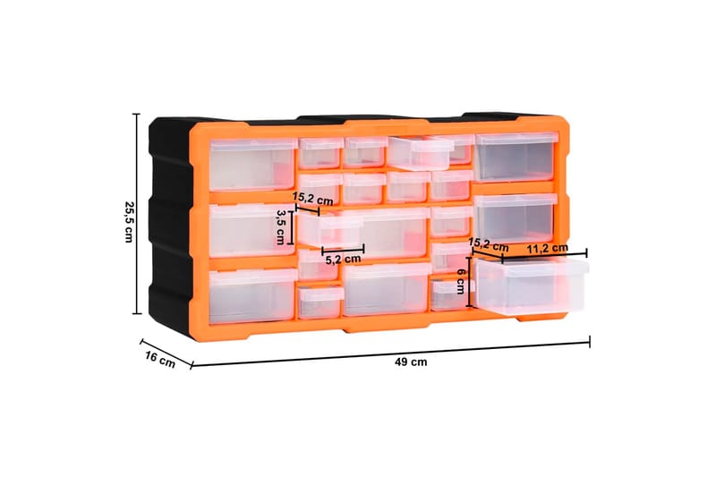 Monilaatikko järjestelijä 22 laatikolla 49x16x25,5 cm - Oranssi - Piha & ulkoaltaat - Piha-alue - Ulkosäilytys - Autotallin sisustus & säilytys