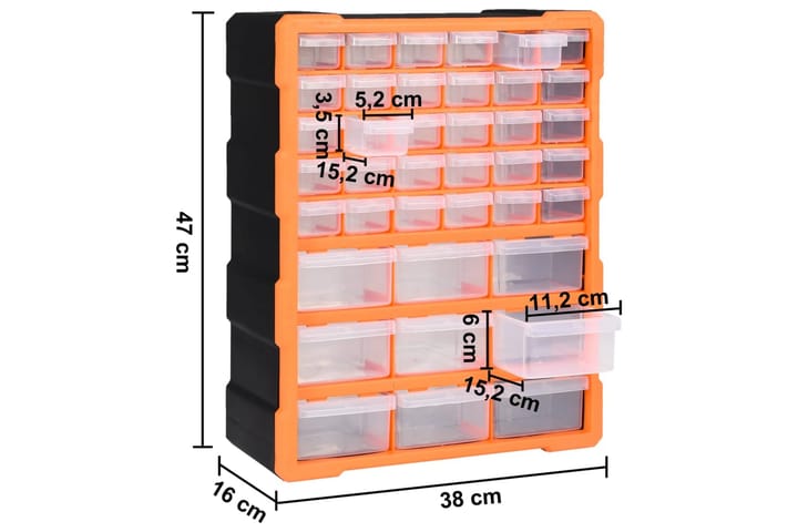 Monilaatikko järjestelijä 39 laatikolla 38x16x47 cm - Oranssi - Autotallin sisustus & säilytys - Tarvikkeiden säilytys