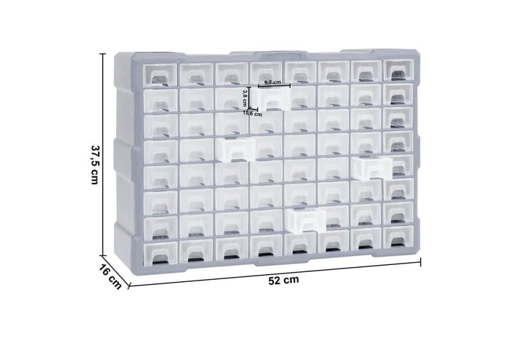 Monilaatikko järjestelijä 64 laatikolla 52x16x37,5 cm - Harmaa - Autotallin sisustus & säilytys - Tarvikkeiden säilytys