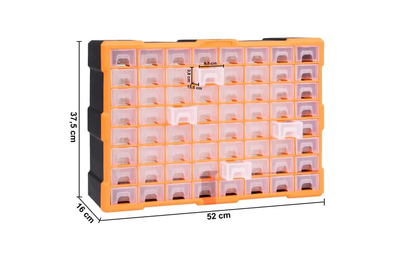 Monilaatikko järjestelijä 64 laatikolla 52x16x37,5 cm - Oranssi - Piha & ulkoaltaat - Piha-alue - Ulkosäilytys - Autotallin sisustus & säilytys