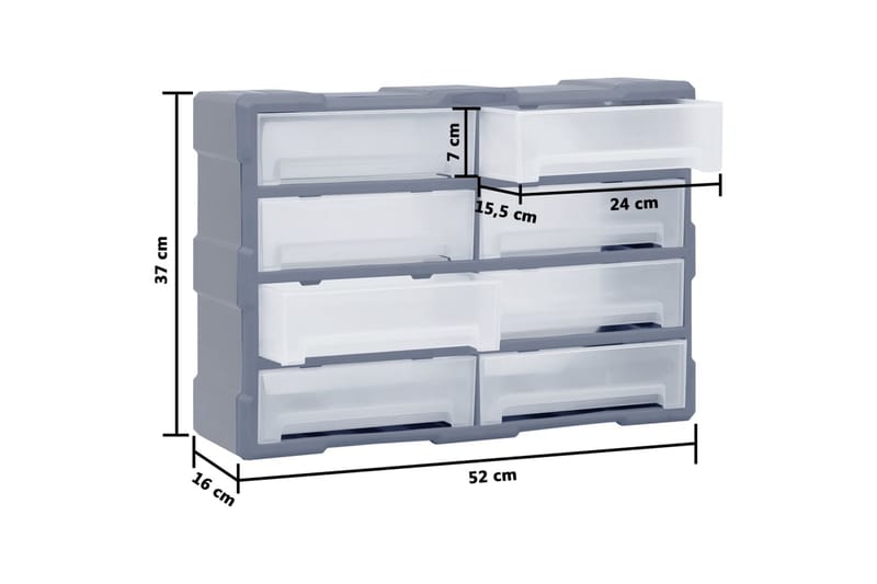 Monilaatikkojärjestelijä 8 suurella laatikolla 52x16x37 cm - Piha & ulkoaltaat - Piha-alue - Ulkosäilytys - Autotallin sisustus & säilytys
