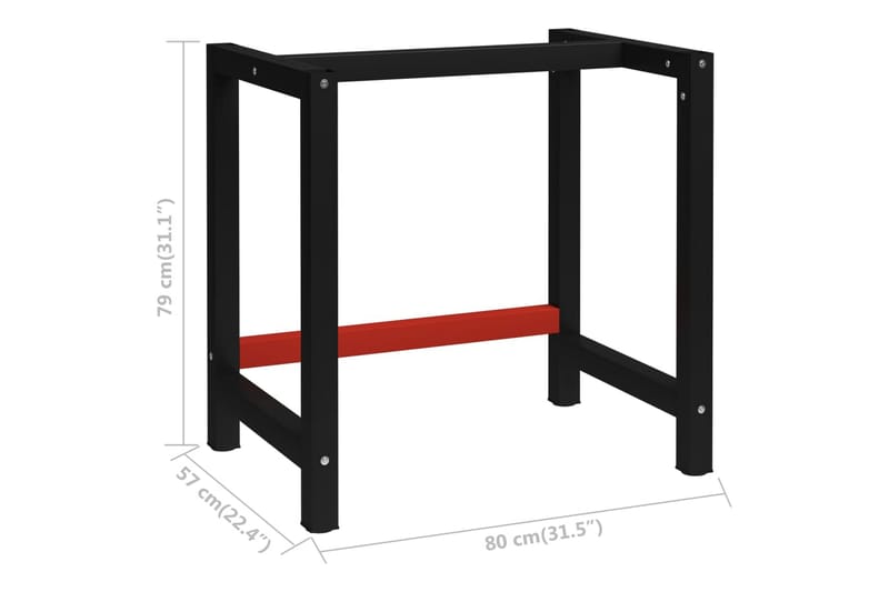 Työpöydän runko metalli 80x57x79 cm musta ja punainen - Musta - Autotallin sisustus & säilytys - Työpenkki