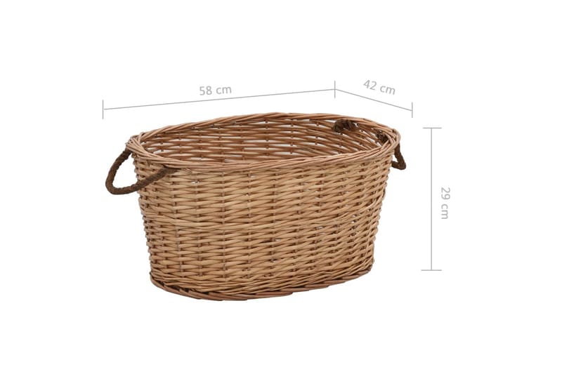 Polttopuukori kantokahvoilla 58x42x29 cm luonnollinen paju - Piha & ulkoaltaat - Piha-alue - Ulkosäilytys - Polttopuun säilytys