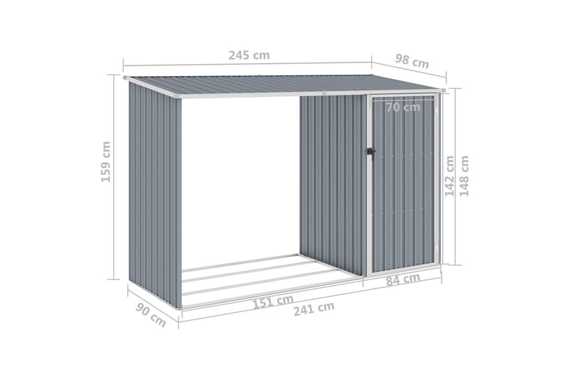 Puutarhan polttopuuvaja harmaa 245x98x159cm galvanoitu teräs - Piha & ulkoaltaat - Lasiterassi & pihamökki - Varastot & liiterit - Varastot