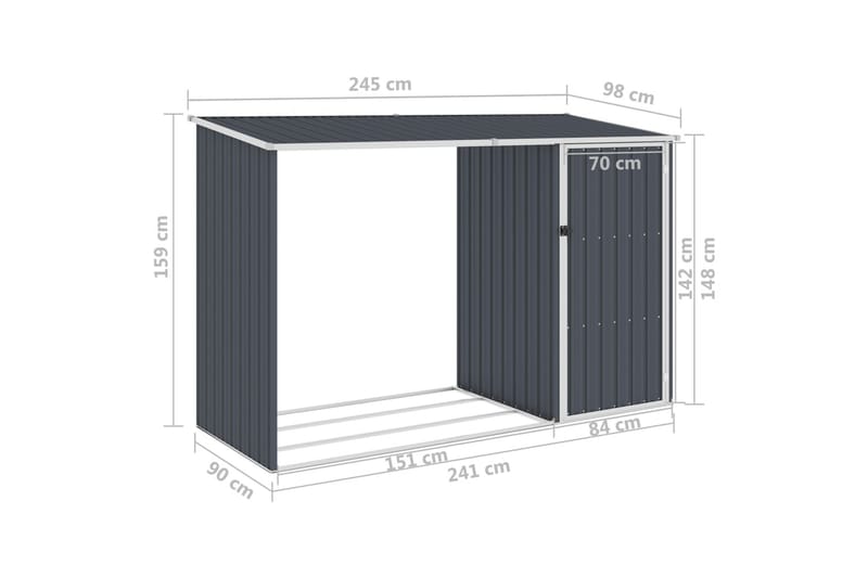 Puutarhan polttopuuvaja antrasiitti 245x98x159cm galv. teräs - Puuvaja & puuliiteri - Varastot - Polttopuun säilytys