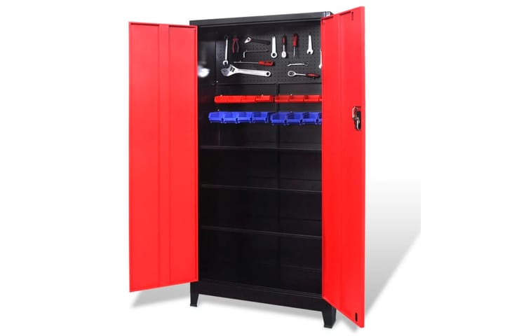 Työkalukaappi 2 ovella Teräs 90x40x180 cm Musta ja punainen - Monivärinen - Autotallin sisustus & säilytys