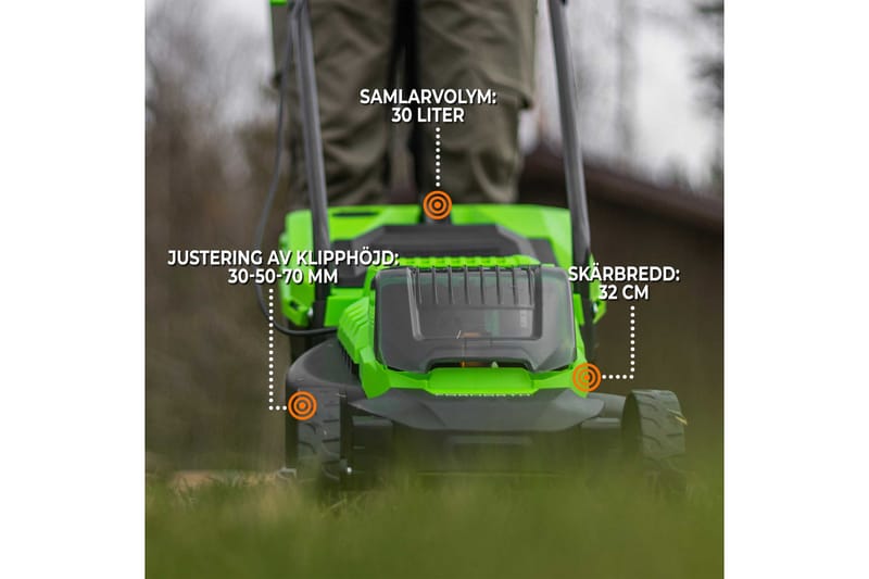 Fornorth Akkukäyttöinen Ruohonleikkuri Gh1000E, 20V akku ja Laturi - Valkoinen - Piha & ulkoaltaat - Pihatyökoneet - Ruohonleikkurit - Akkuruohonleikkuri