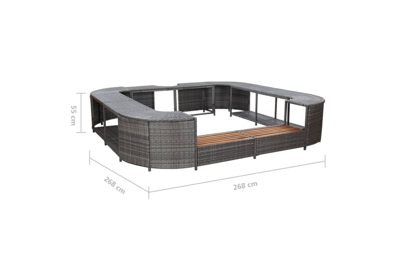 Porealtaan reunus neliö harmaa 268x268x55 cm polyrottinki - Harmaa - Piha & ulkoaltaat - Uima-allas, poreallas & sauna - Kylpytynnyri - Kylpytynnyrin lisäosat