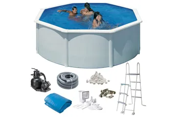Allas Teräs Swim & Fun Perus pyöreä 350 x 120 cm, Valkoinen - 350 x 120 cm, Valkoinen - Piha & ulkoaltaat - Uima-allas, poreallas & sauna - Uima-allas - Maanpinta-allas