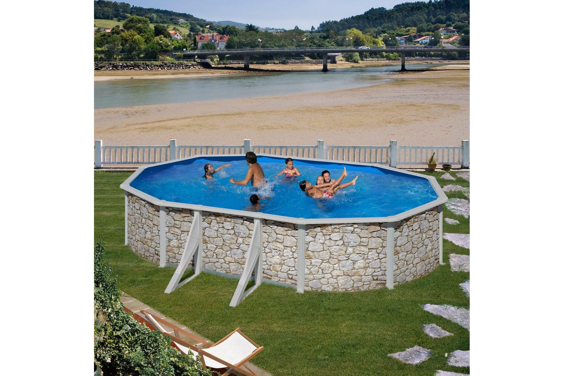 Allassetti Planet Pool Klassinen Kivijäljitelmä Soikea 5 x 3 x 1,2 m - 5 x 3 x 1,2 m