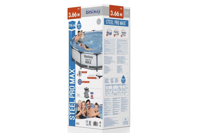 Bestway Steel Pro MAX maanpäällinen pyöreä allas 3,66x0,76 m Harmaa - Bestway - Piha & ulkoaltaat - Uima-allas, poreallas & sauna - Uima-allas
 - Maanpinta-allas